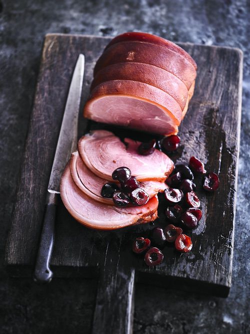 Meadowsweet smoked ham with pickled cherries